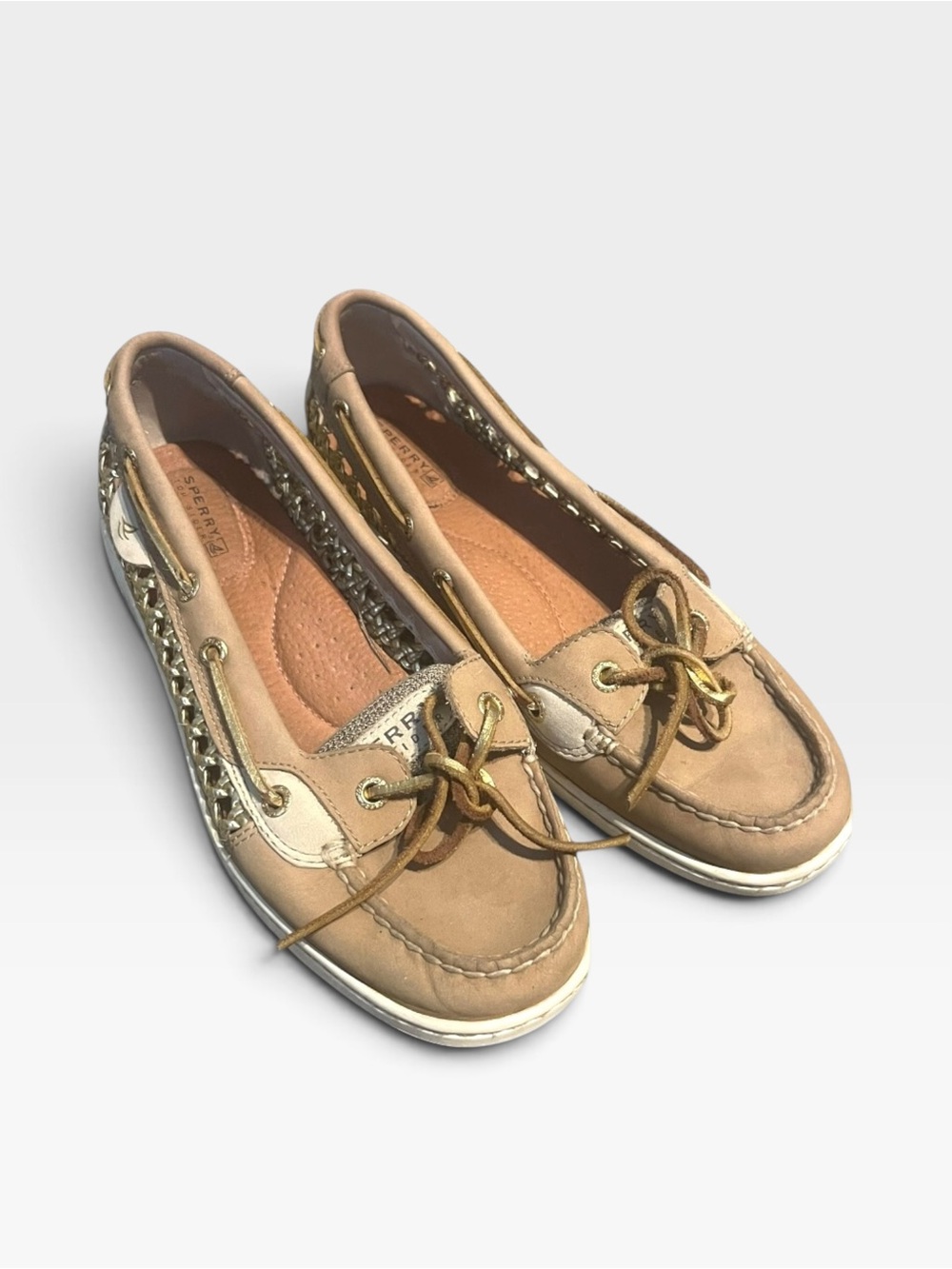 Sperry Women's Tan and Gold Boat Moccasins